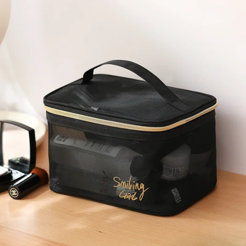 Women Black Mesh Cosmetic Bag  Case Small Large Toiletry Makeup Bag Kits Box Transparent Travel Comsetics Brushes Organizer