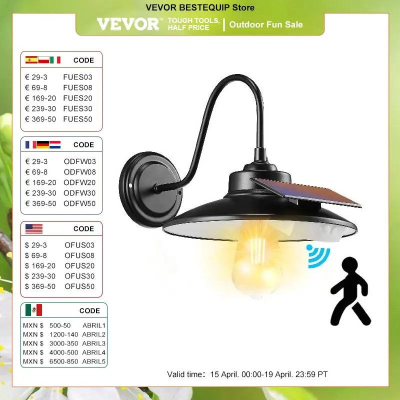 VEVOR Solar Barn Light 3 Lighting Modes & Motion Sensor Wall Mount Farmhouse Gooseneck Lights for Yard Street Garage Shed Patio