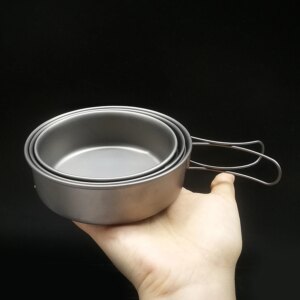 TOMSHOO 3pcs Titanium Bowls Set Ultralight Titanium Dinner Bowl Pan with Foldable Handles for Outdoor Camping Hiking Picnic